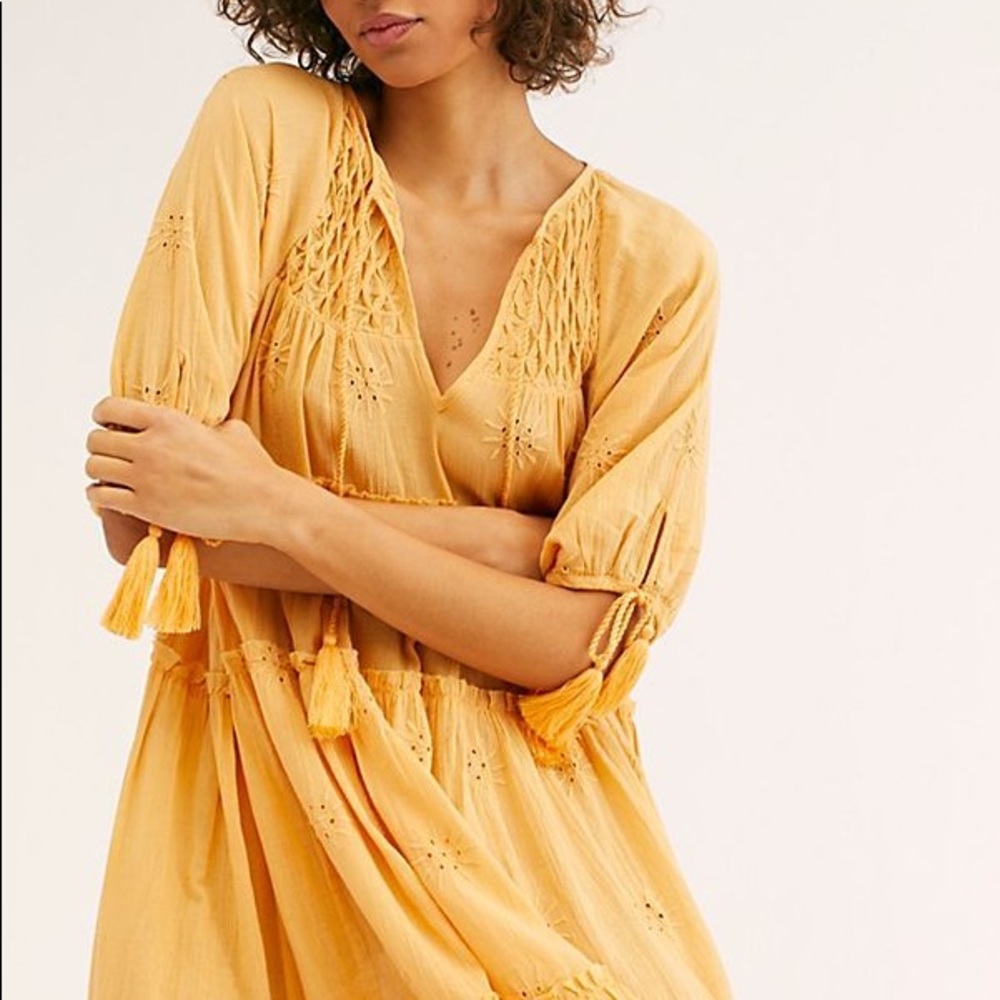 Free People Celestial Skies Midi Dress Yellow XS